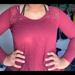 cropped Hollister magenta long sleeve shirt